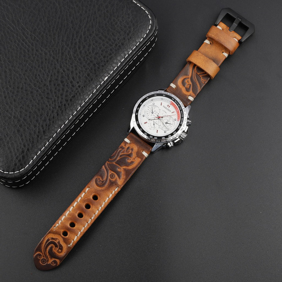 Texhide Stylish Watch Leather Strap For Men (Black, Brown, Tan)