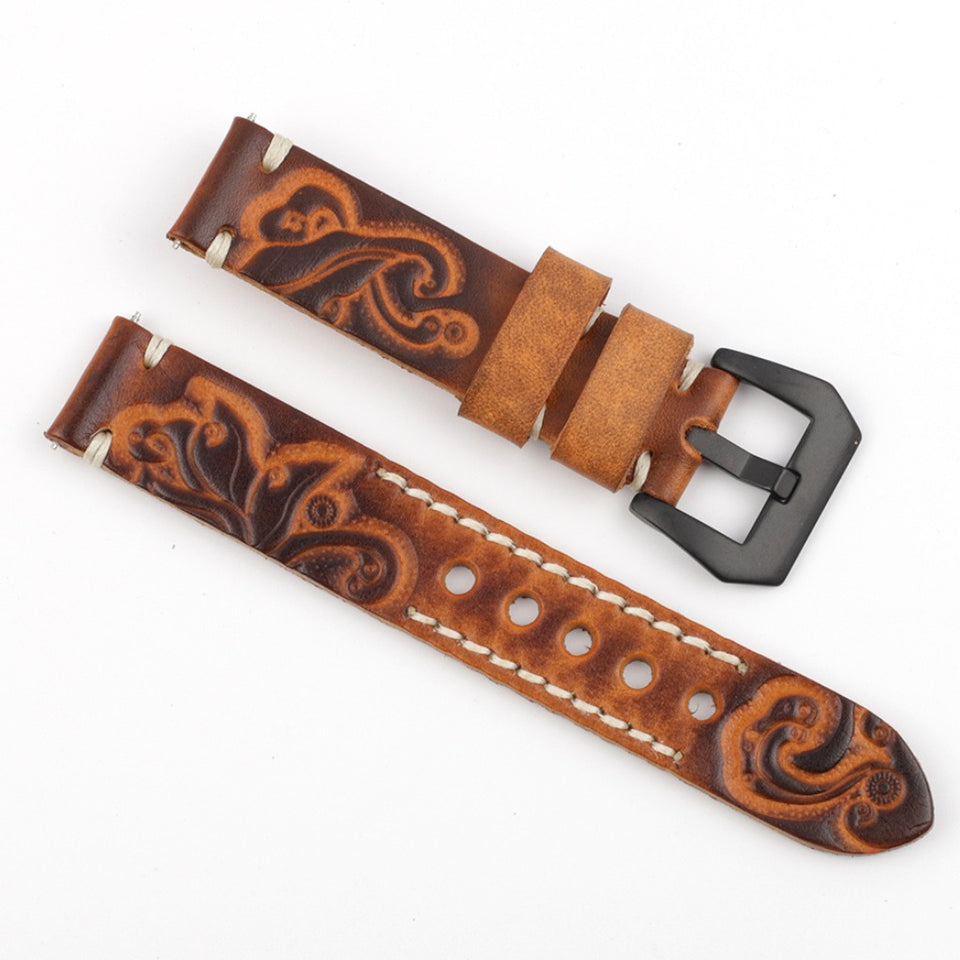 Texhide Stylish Watch Leather Strap For Men (Black, Brown, Tan)