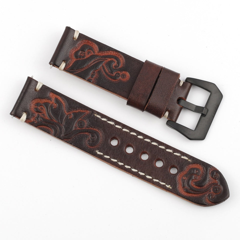 Texhide Stylish Watch Leather Strap For Men (Black, Brown, Tan)