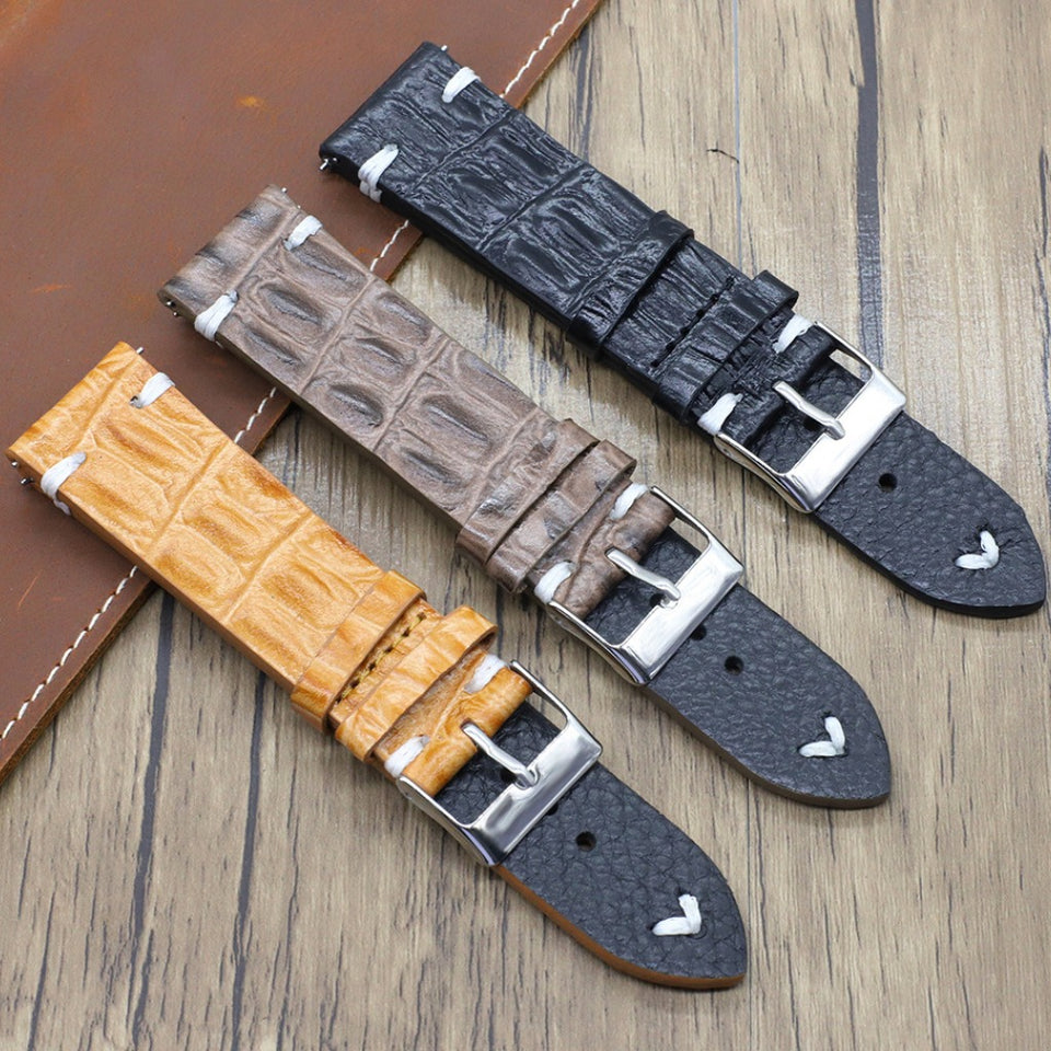 Texhide Leather Strap For Watch(Black, Grey, Tan)