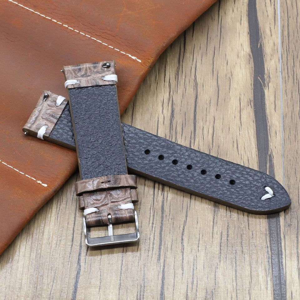 Texhide Leather Strap For Watch(Black, Grey, Tan)