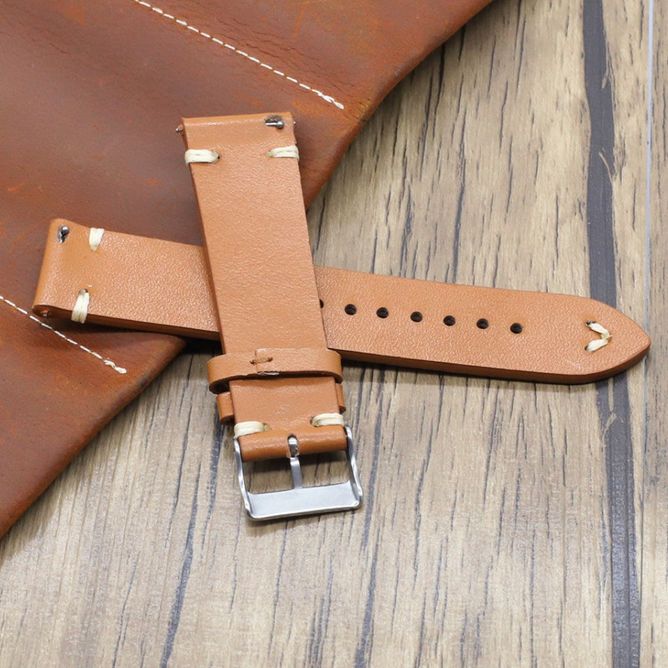 Texhide Stylish Leather Watch  Strap (Black, Tan, Cream)