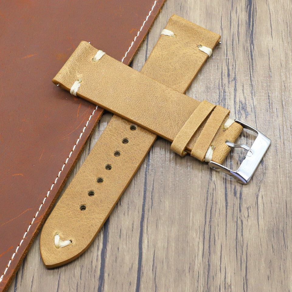 Texhide Stylish Leather Watch  Strap (Black, Tan, Cream)