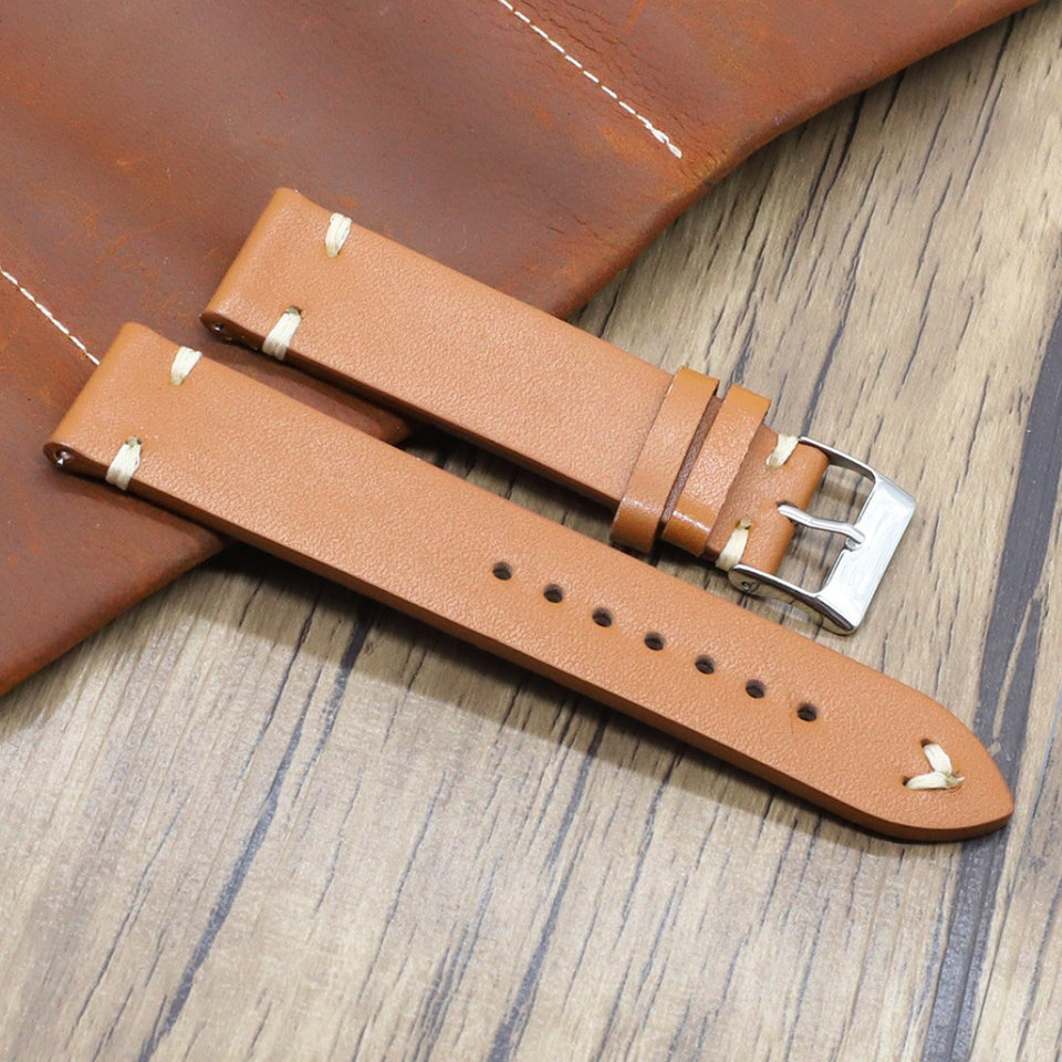Texhide Stylish Leather Watch  Strap (Black, Tan, Cream)