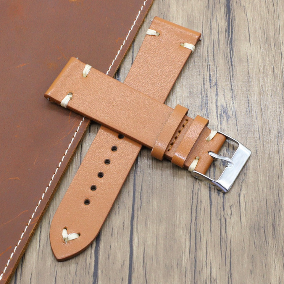 Texhide Stylish Leather Watch  Strap (Black, Tan, Cream)