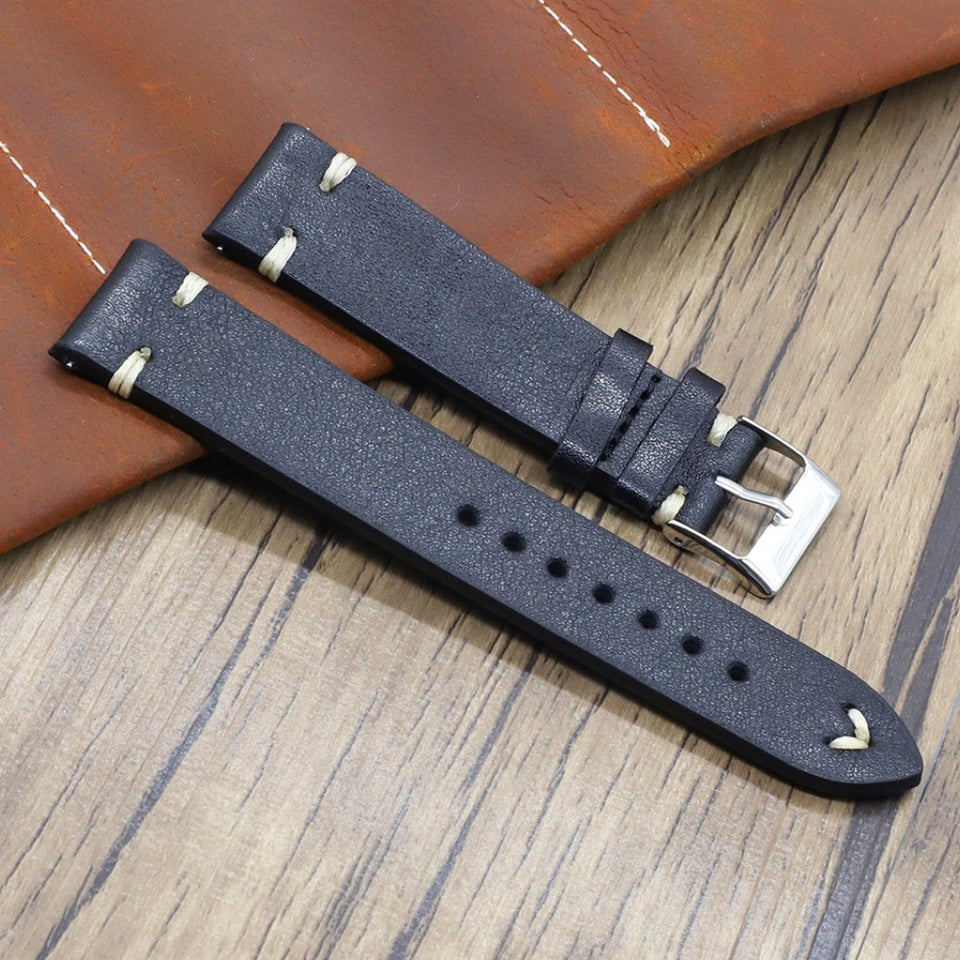 Texhide Stylish Leather Watch  Strap (Black, Tan, Cream)