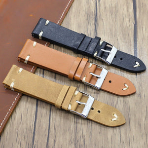 Texhide Stylish Leather Watch  Strap (Black, Tan, Cream)